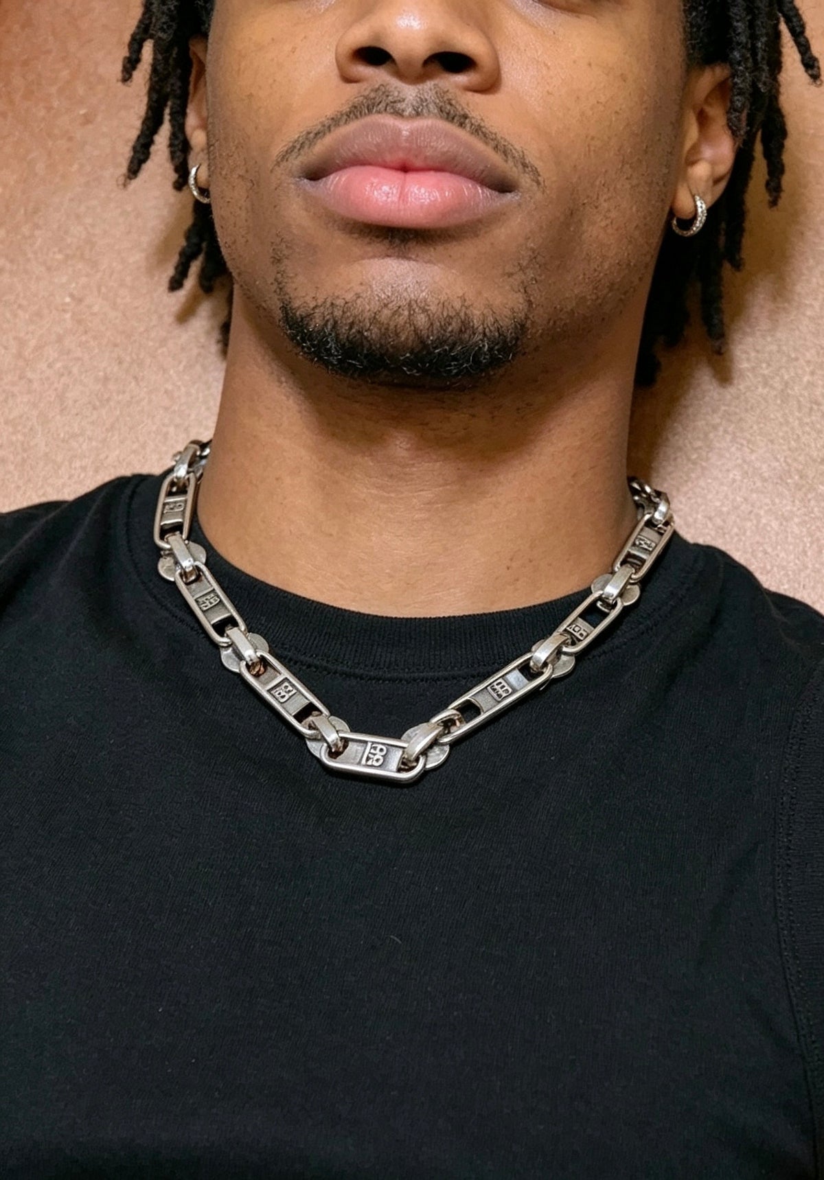 Geometric Emblem Pendant Necklace in Polished Metal-Tone – Vintage Detail – Design 073 detail view