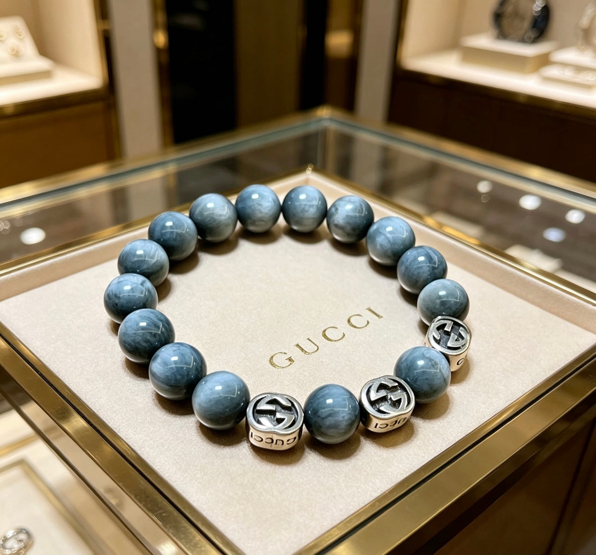 Double-G Emblem Bracelet in Polished Metal-Tone – Vintage Detail – Design 010 front product view