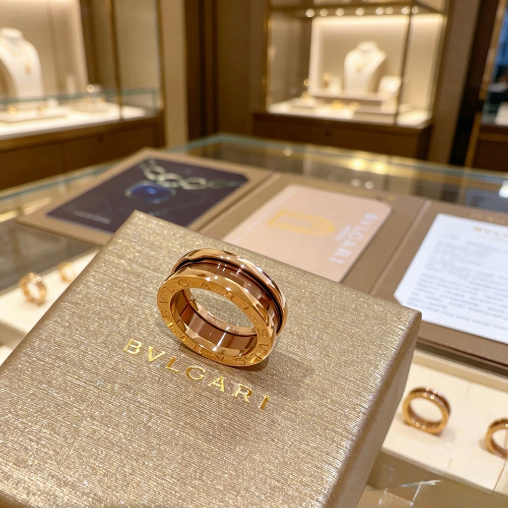 Geometric Emblem Statement Ring in Rose-Gold-Tone – Rose Gold Detail – Design 006 front product view