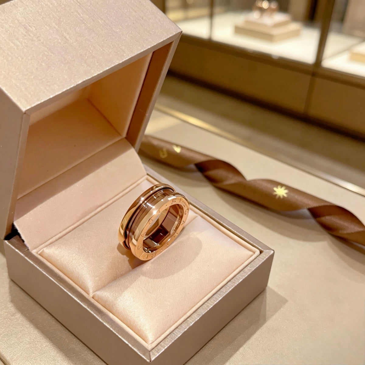 Geometric Emblem Statement Ring in Rose-Gold-Tone – Rose Gold Detail – Design 004 front product view