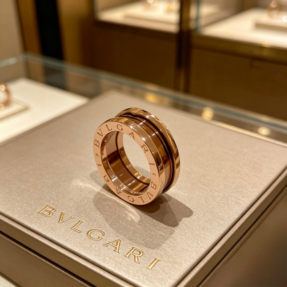 Geometric Emblem Statement Ring in Rose-Gold-Tone – Rose Gold Detail – Design 004 main product view