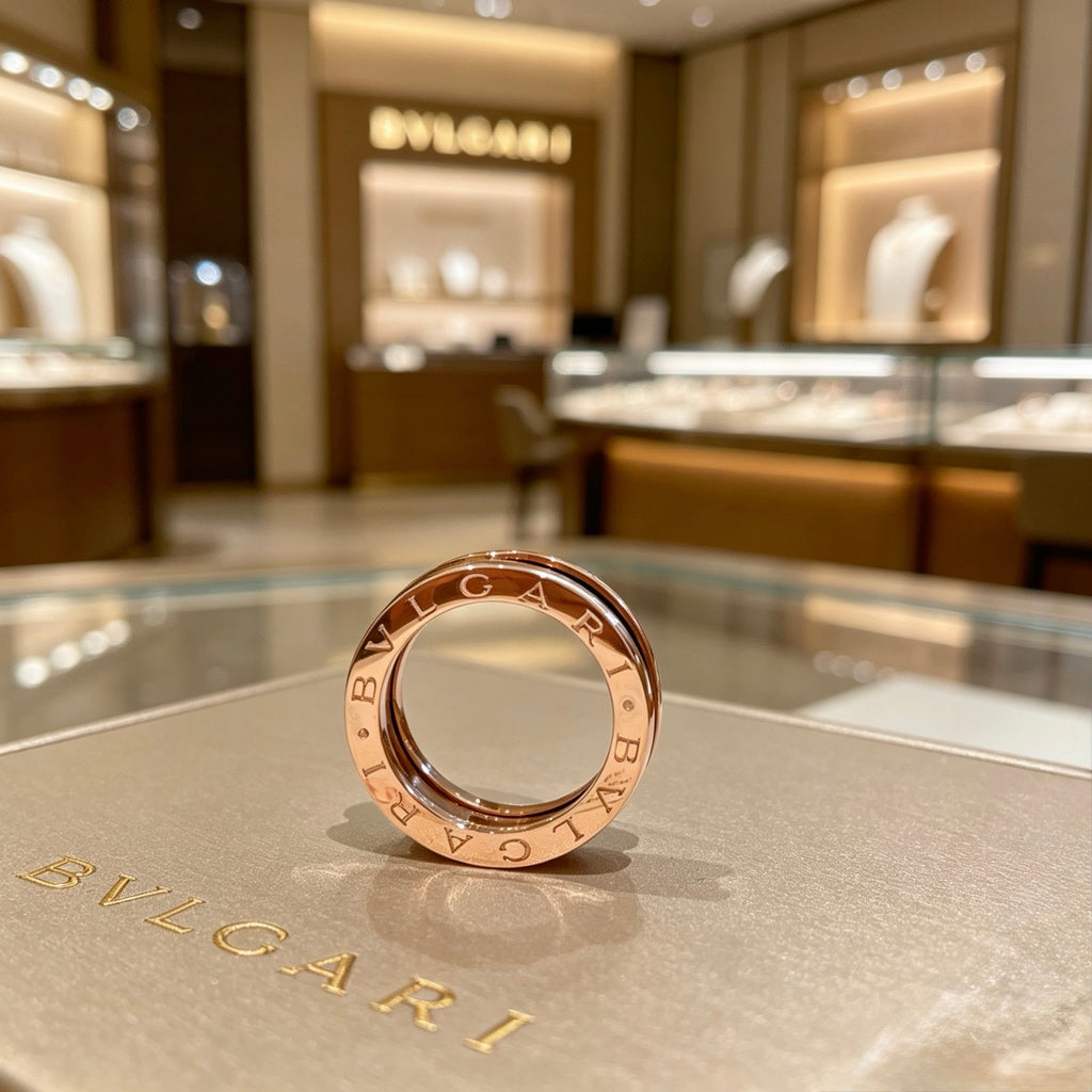 Geometric Emblem Statement Ring in Rose-Gold-Tone – Rose Gold Detail – Design 006 close-up detail