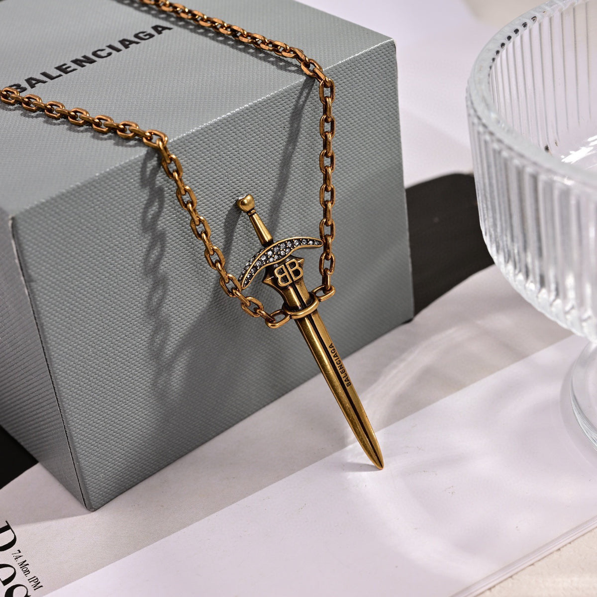 Geometric Emblem Pendant Necklace in Gold-Tone – Design 007 side detail