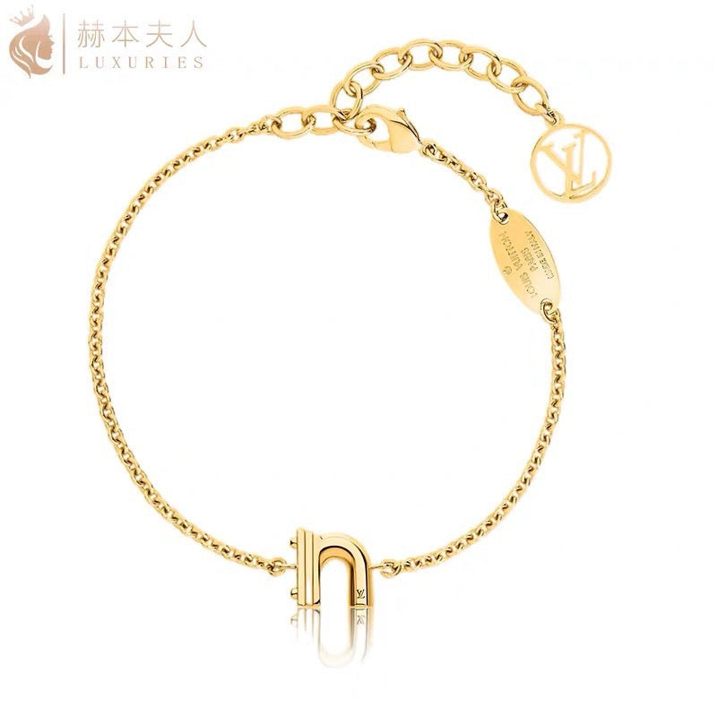 Letter Emblem Bracelet in Polished Metal-Tone – Design 038 styled product view