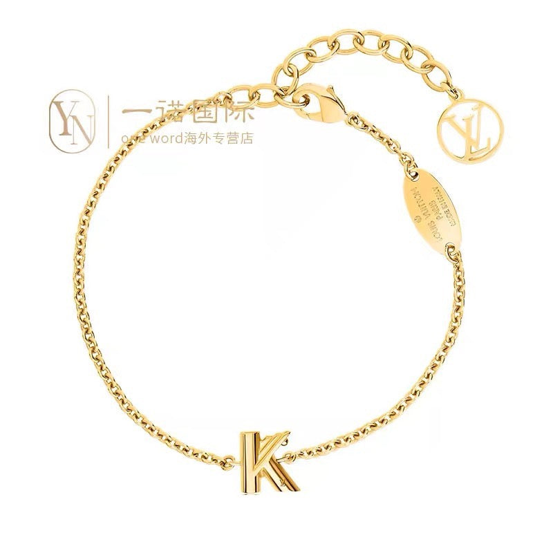 Letter Emblem Bracelet in Polished Metal-Tone – Design 038 front product view