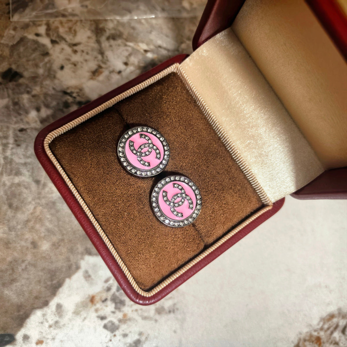 Signature Emblem Stud Earrings in Polished Metal-Tone – Design 114 front product view
