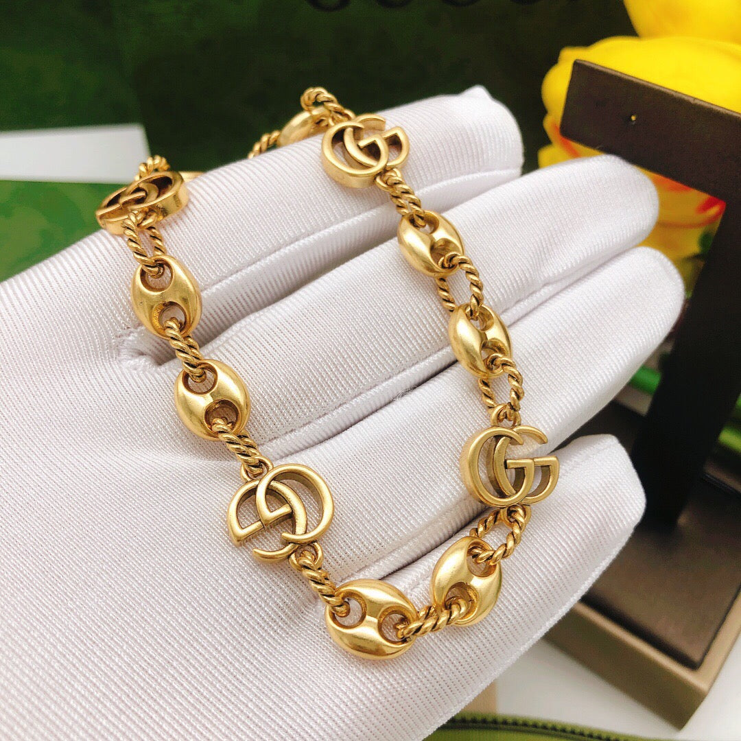 Geometric Emblem Bracelet in Polished Metal-Tone – Design 021 detail view
