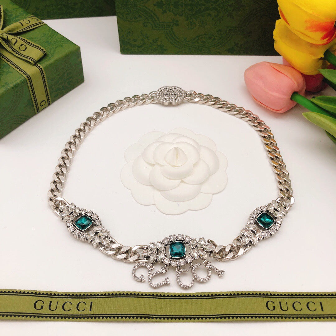 Double-G Emblem Pendant Necklace in Polished Metal-Tone – Design 205 styled product view