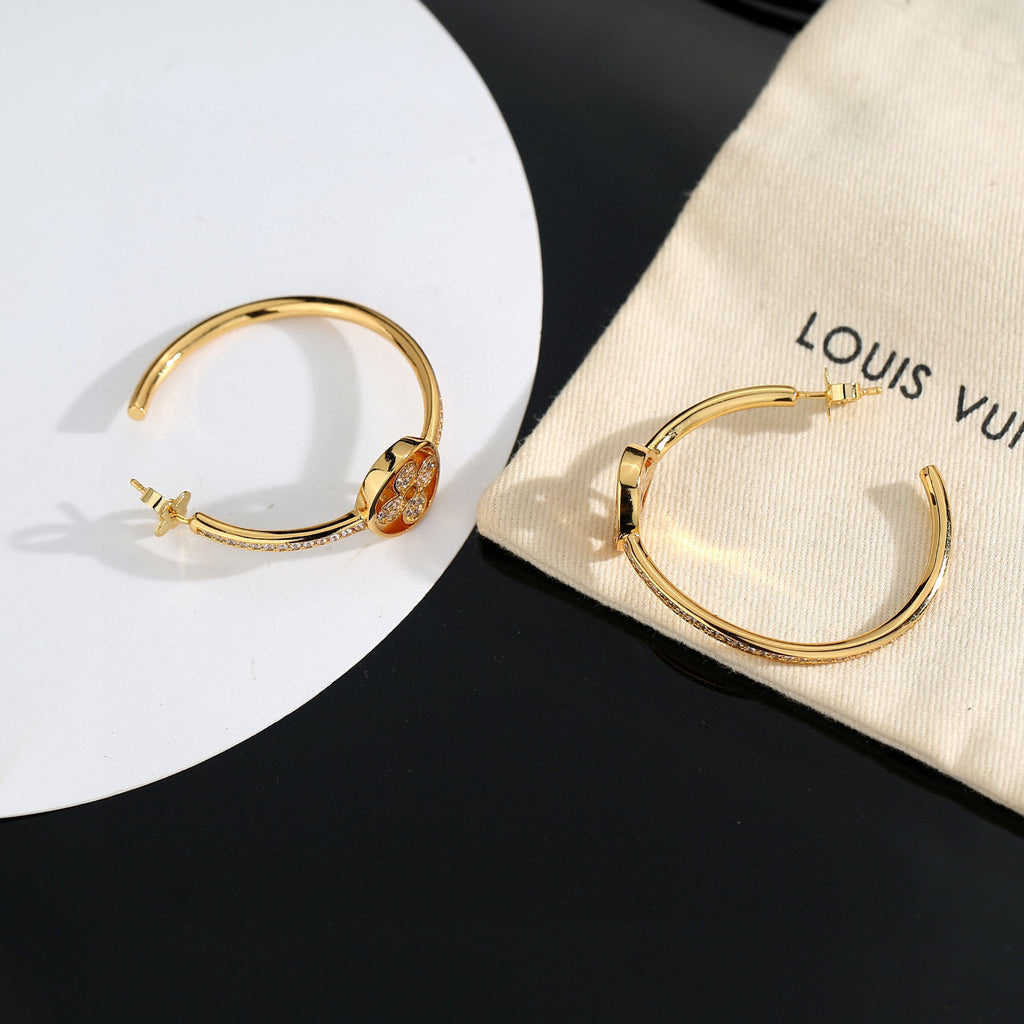 Letter Emblem Stud Earrings in Polished Metal-Tone – Design 043 detail view