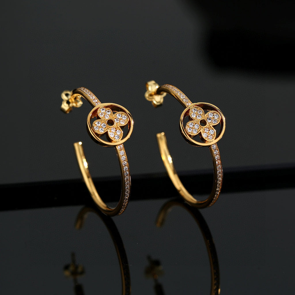 Letter Emblem Stud Earrings in Polished Metal-Tone – Design 043 styled product view