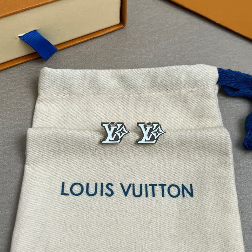 Letter Emblem Stud Earrings in Polished Metal-Tone – Design 025 side detail