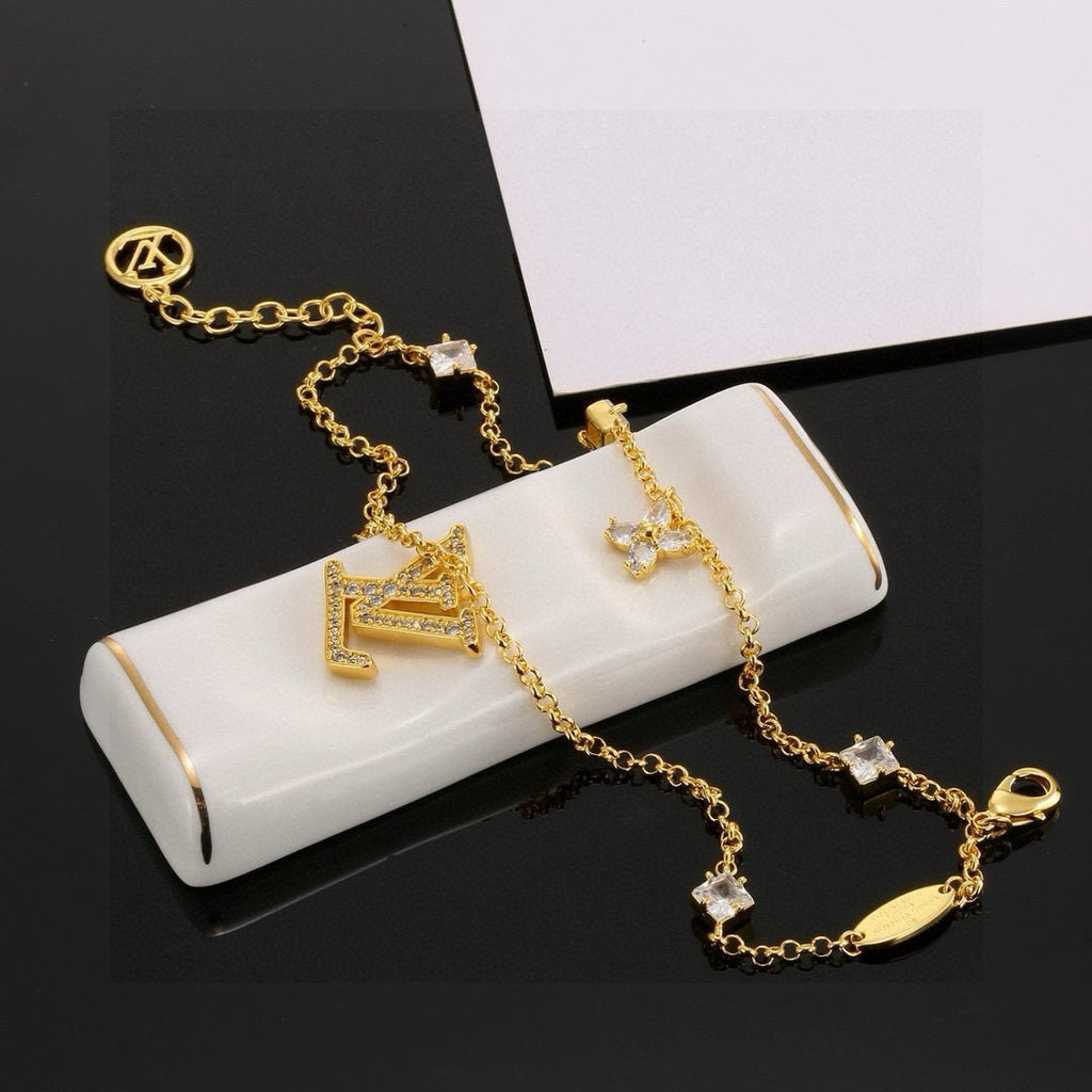 Floral Bracelet in Polished Metal-Tone – Design 005 front product view