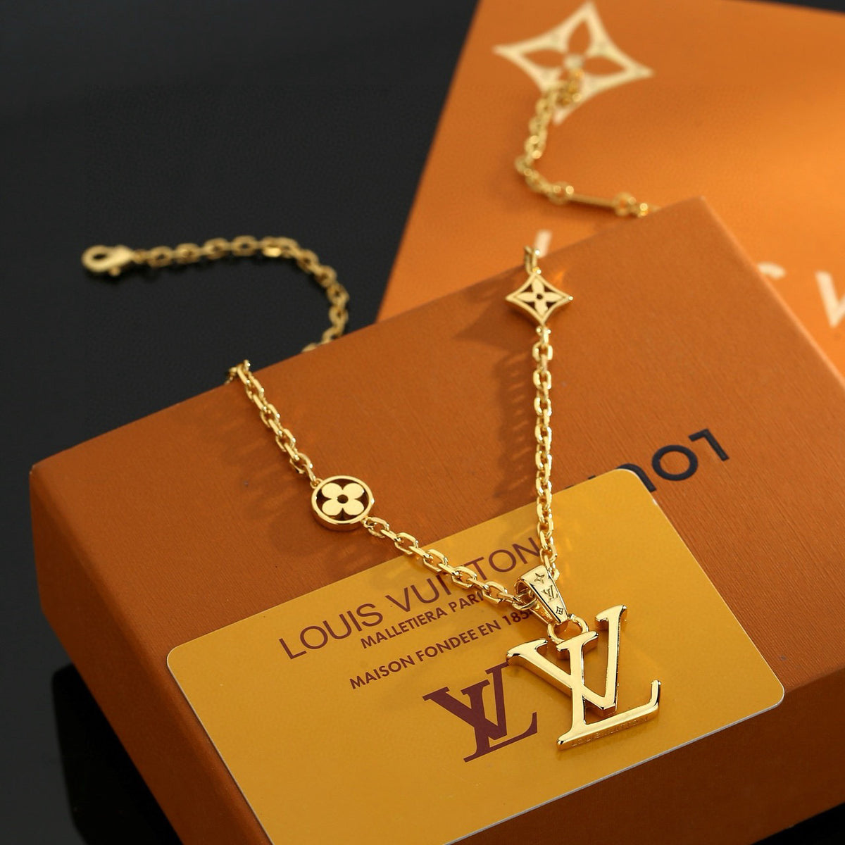 Geometric Emblem Pendant Necklace in Polished Metal-Tone – Design 038 front product view