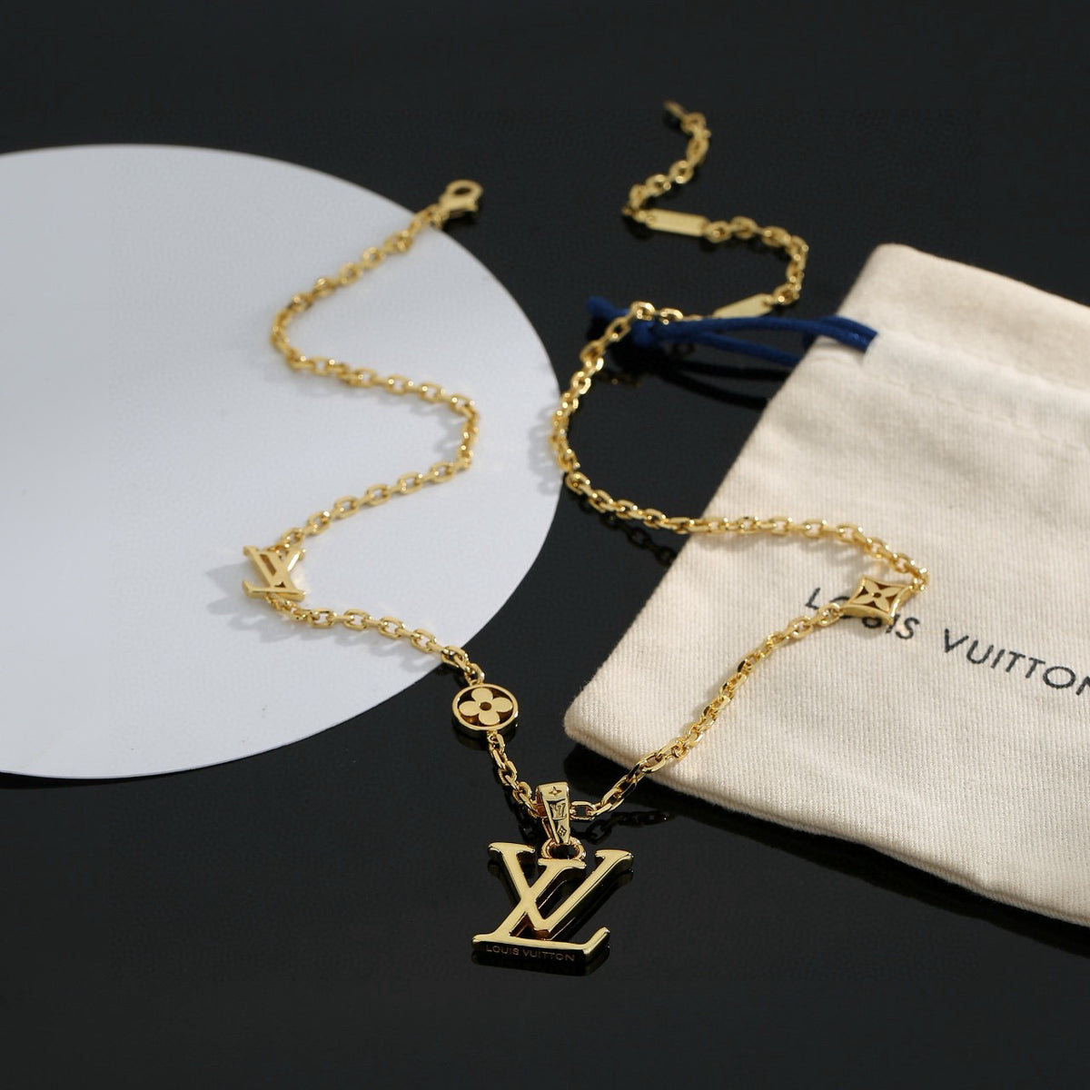 Geometric Emblem Pendant Necklace in Polished Metal-Tone – Design 038 close-up detail