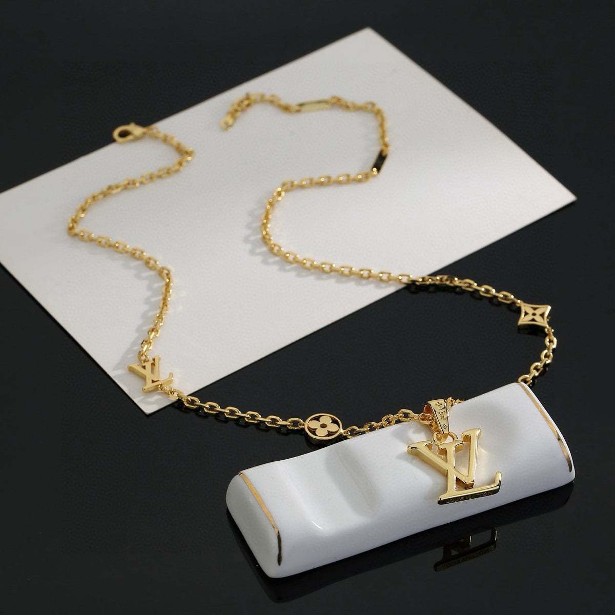 Geometric Emblem Pendant Necklace in Polished Metal-Tone – Design 038 detail view