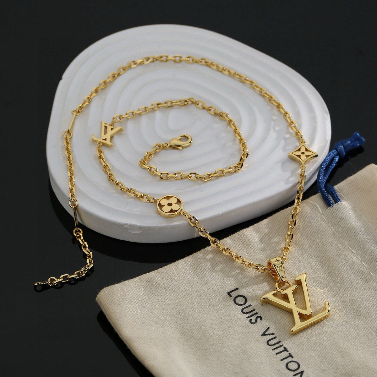 Geometric Emblem Pendant Necklace in Polished Metal-Tone – Design 038 side detail
