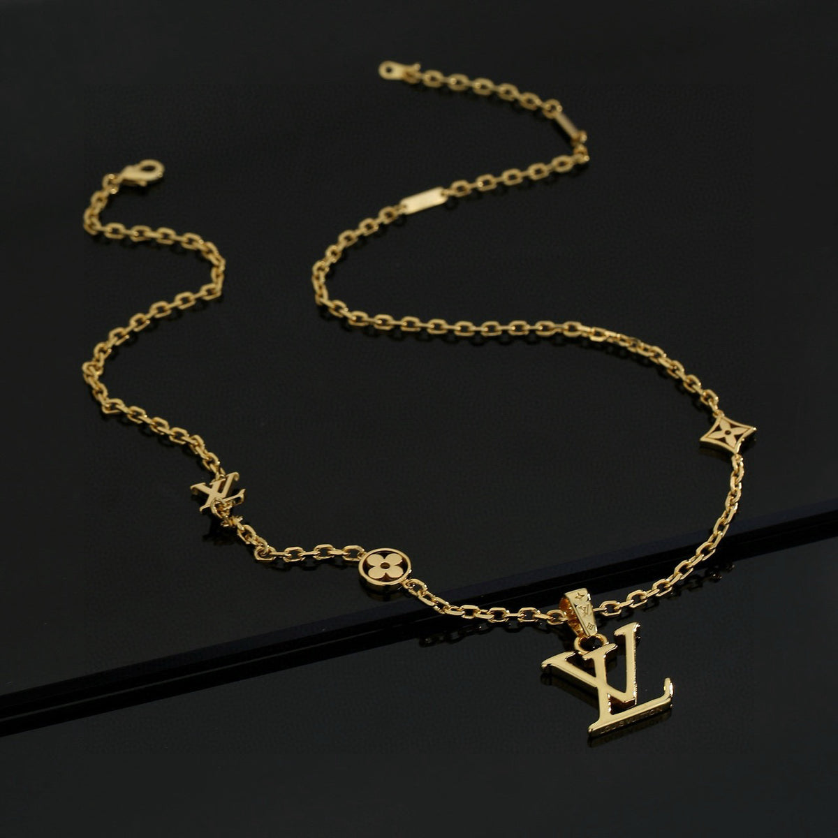 Geometric Emblem Pendant Necklace in Polished Metal-Tone – Design 038 main product view