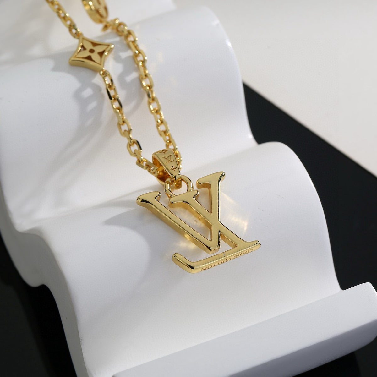 Geometric Emblem Pendant Necklace in Polished Metal-Tone – Design 030 styled product view