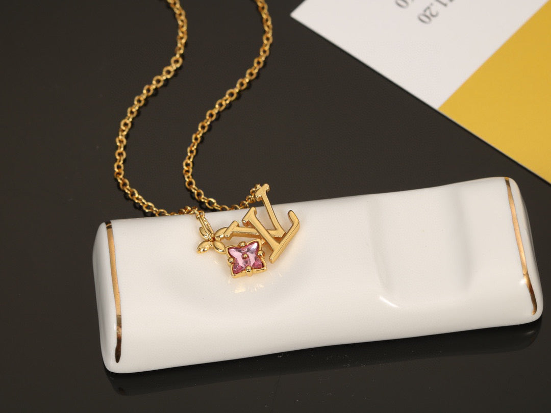 Letter Emblem Pendant Necklace in Polished Metal-Tone – Design 030 side detail