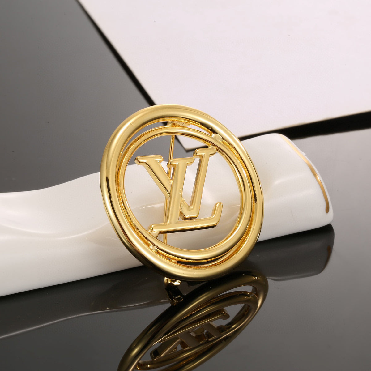Letter Emblem Brooch in Polished Metal-Tone – Design 007 front product view