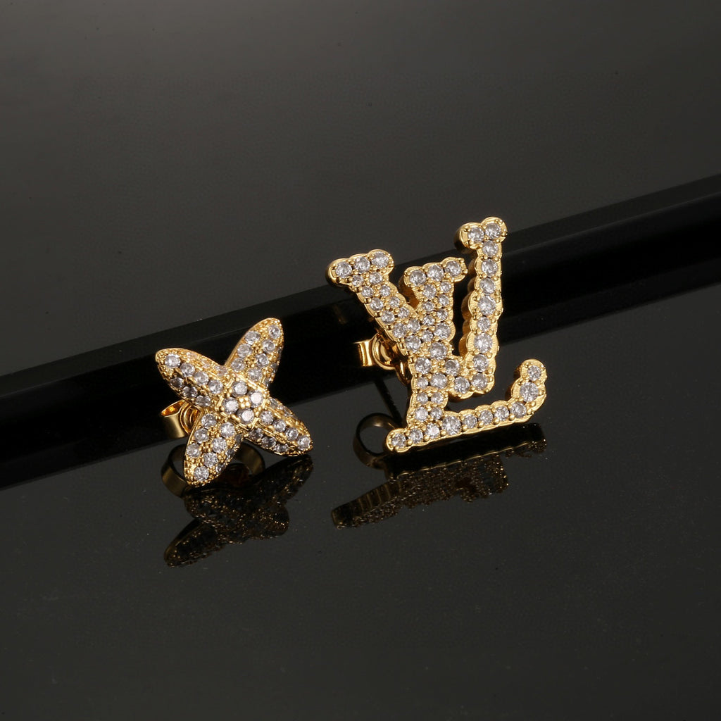 Geometric Emblem Stud Earrings in Polished Metal-Tone – Design 043 detail view