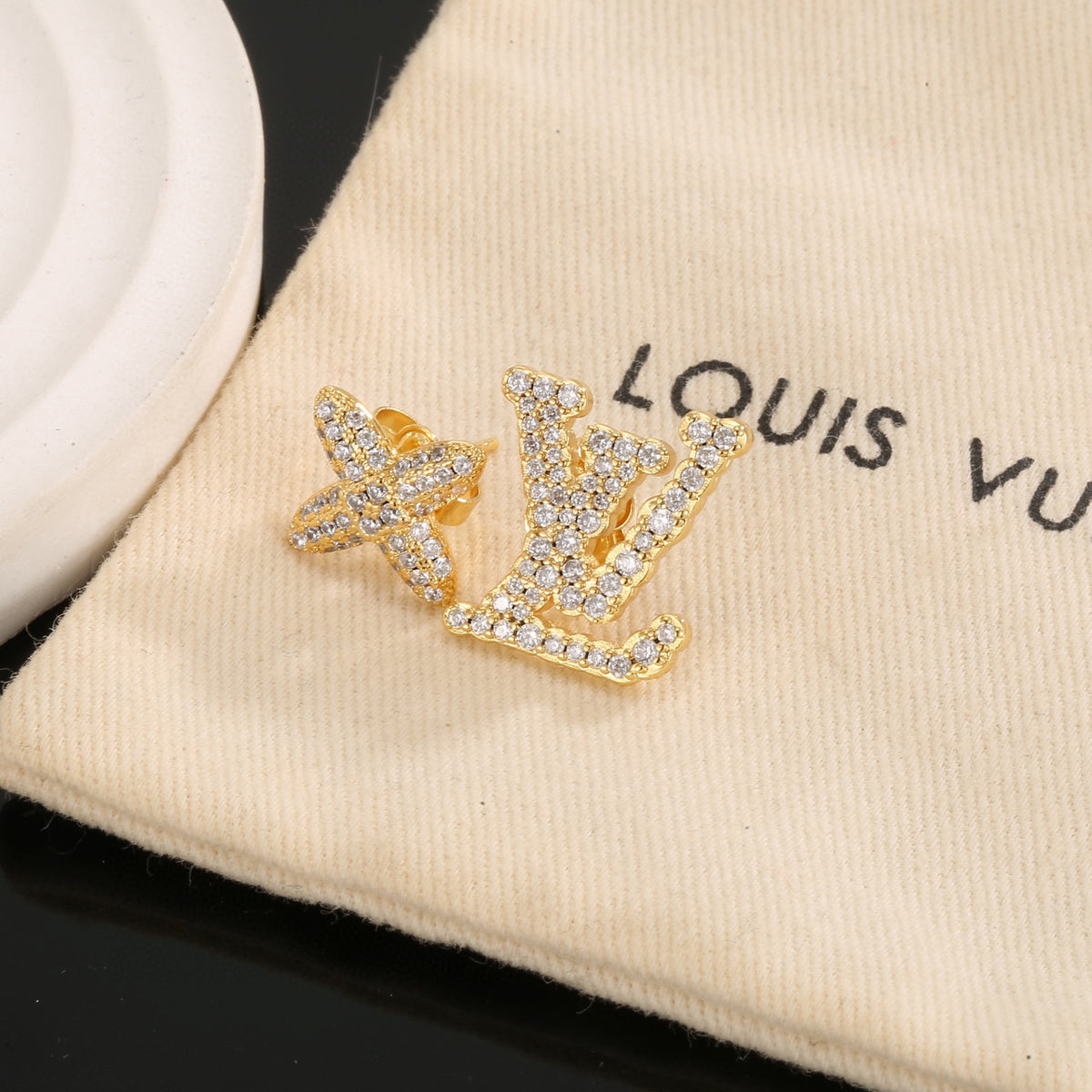 Geometric Emblem Stud Earrings in Polished Metal-Tone – Design 048 front product view