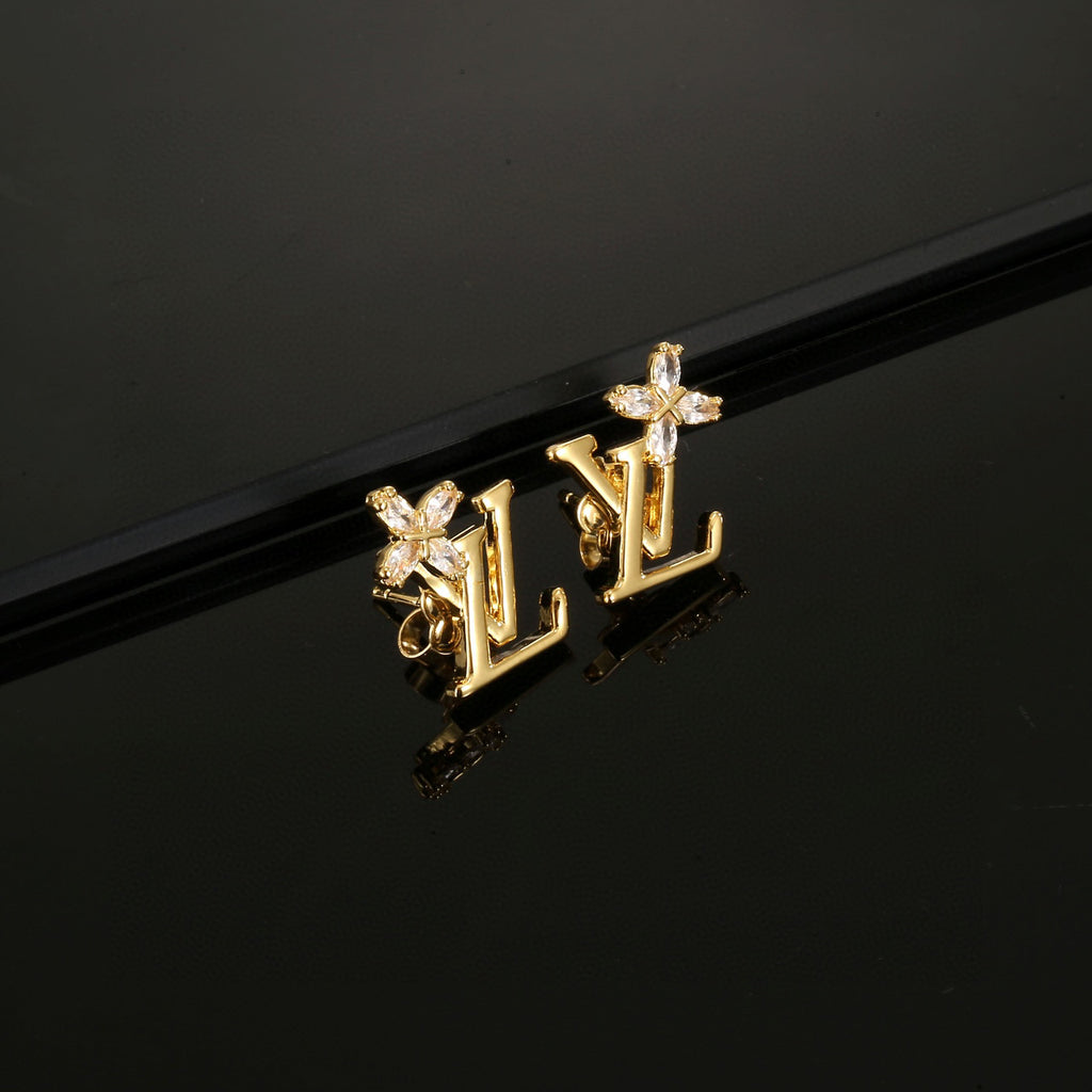 Geometric Emblem Stud Earrings in Polished Metal-Tone – Design 031 front product view