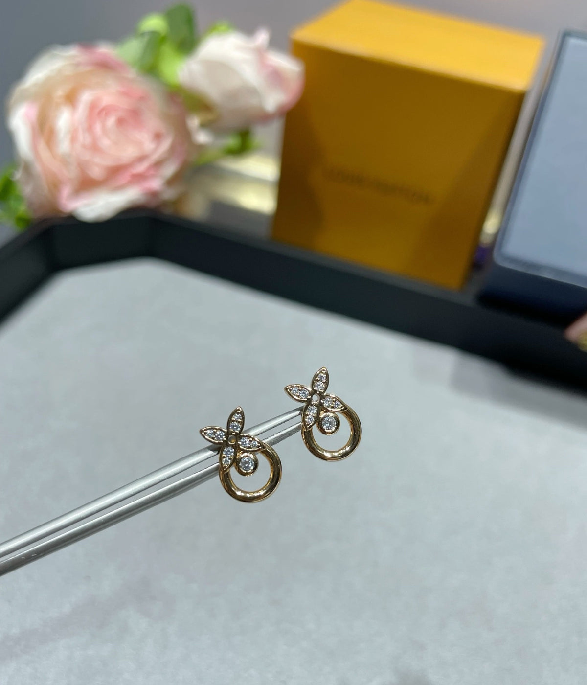 Geometric Emblem Stud Earrings in Polished Metal-Tone – Design 044 styled product view