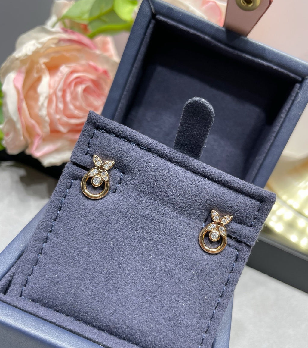 Geometric Emblem Stud Earrings in Polished Metal-Tone – Design 042 front product view
