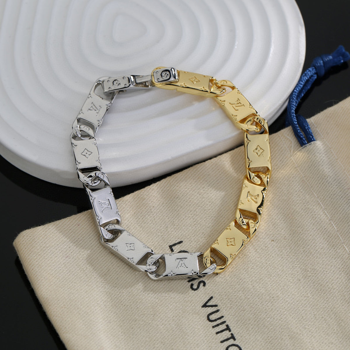 Letter Emblem Bracelet in Polished Metal-Tone – Design 031 front product view