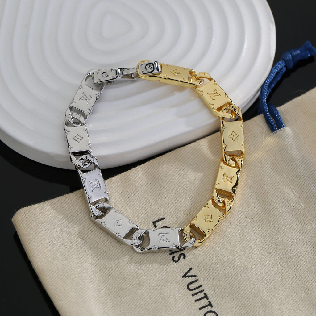 Letter Emblem Bracelet in Polished Metal-Tone – Design 039 front product view
