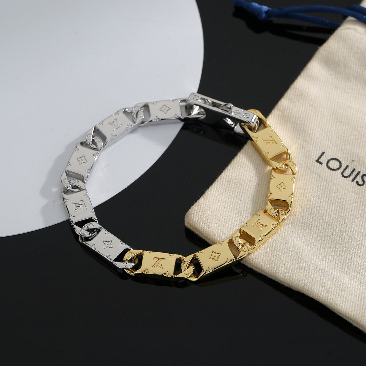 Letter Emblem Bracelet in Polished Metal-Tone – Design 031 main product view