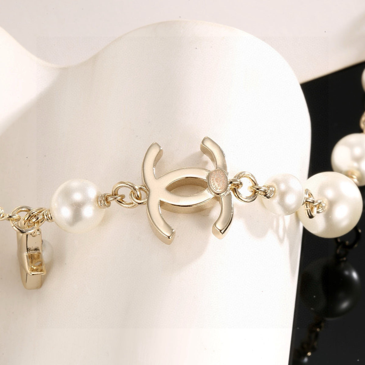 Double-C Emblem Pendant Necklace in Polished Metal-Tone – Star Detail – Design 004 styled product view