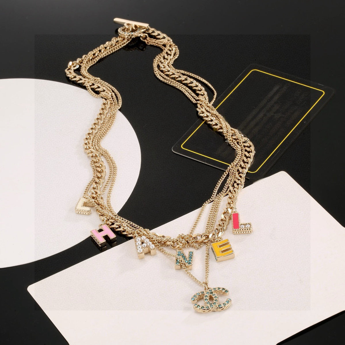 Double-C Emblem Crystal-Accent Pendant Necklace – Design 049 detail view