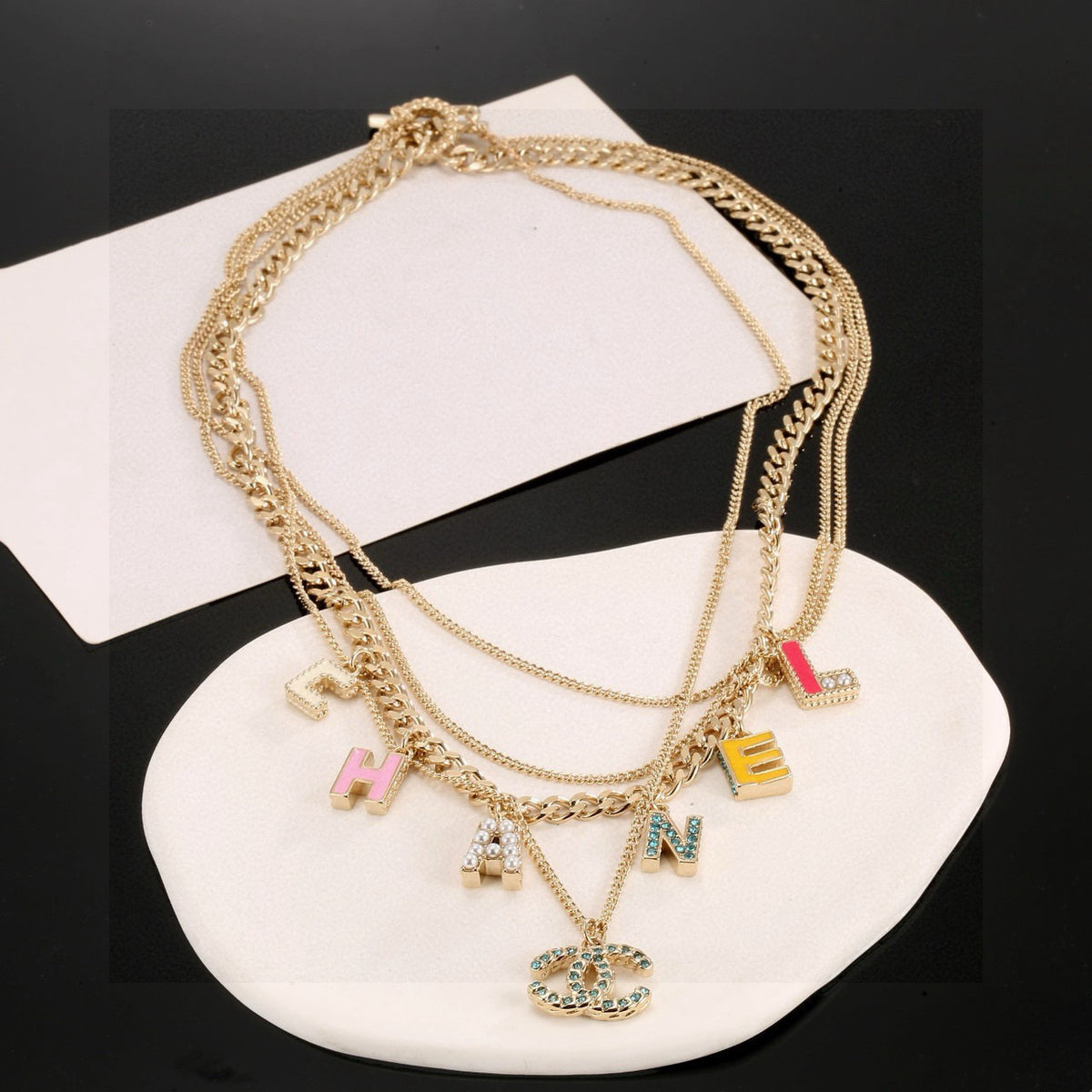 Double-C Emblem Crystal-Accent Pendant Necklace – Design 039 front product view