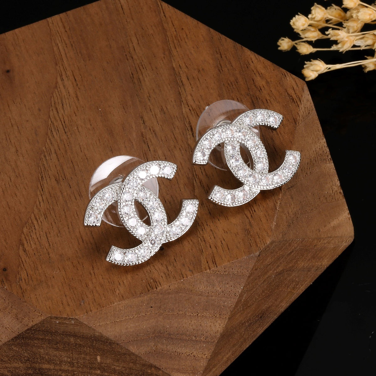 Signature Emblem Stud Earrings in Gold-Tone – Design 067 front product view