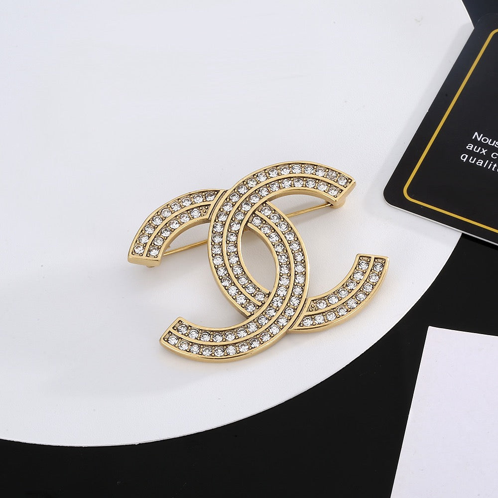 Double-C Emblem Brooch in Gold-Tone – Design 024 front product view
