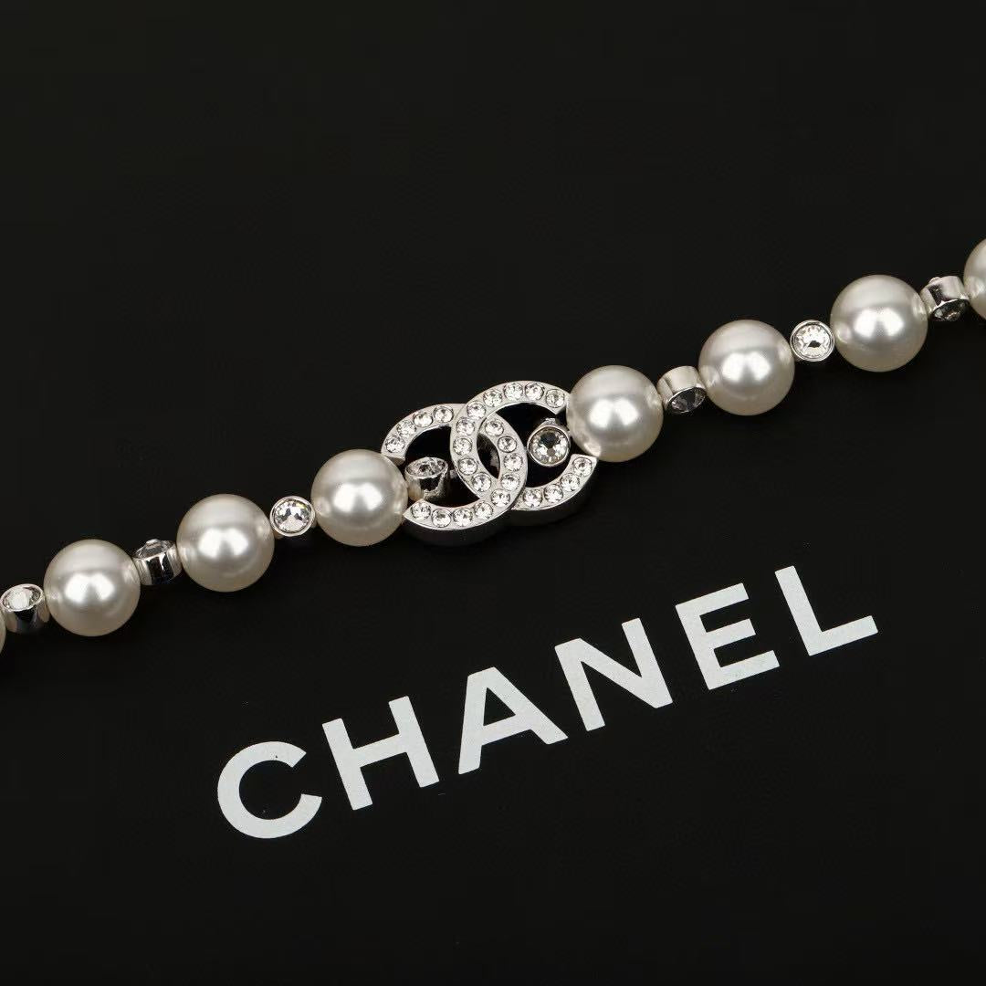 Double-C Emblem Pearl-Detail Pendant Necklace – Pearl Detail – Design 080 main product view
