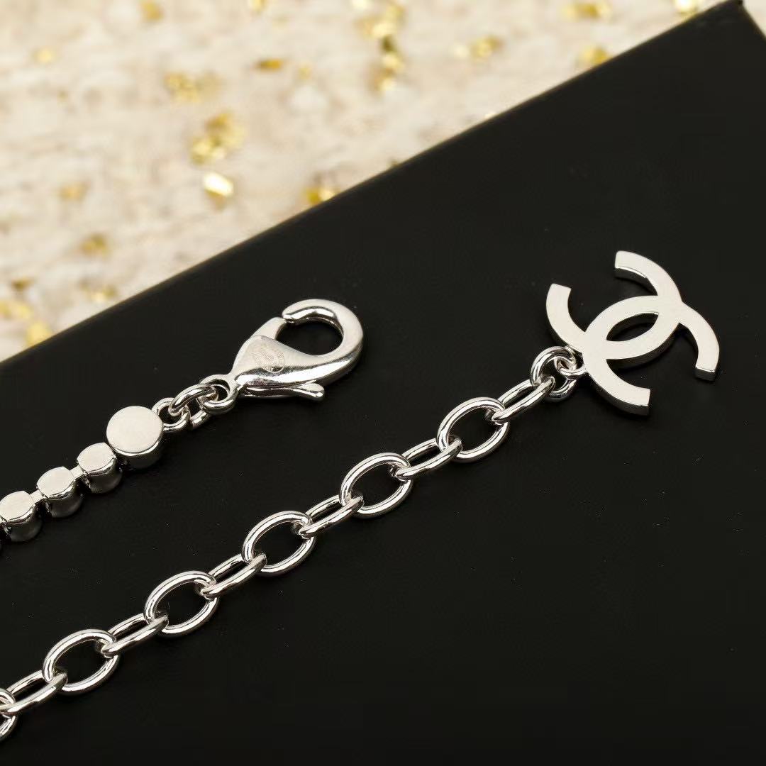 Double-C Emblem Pearl-Detail Pendant Necklace – Pearl Detail – Design 119 detail view