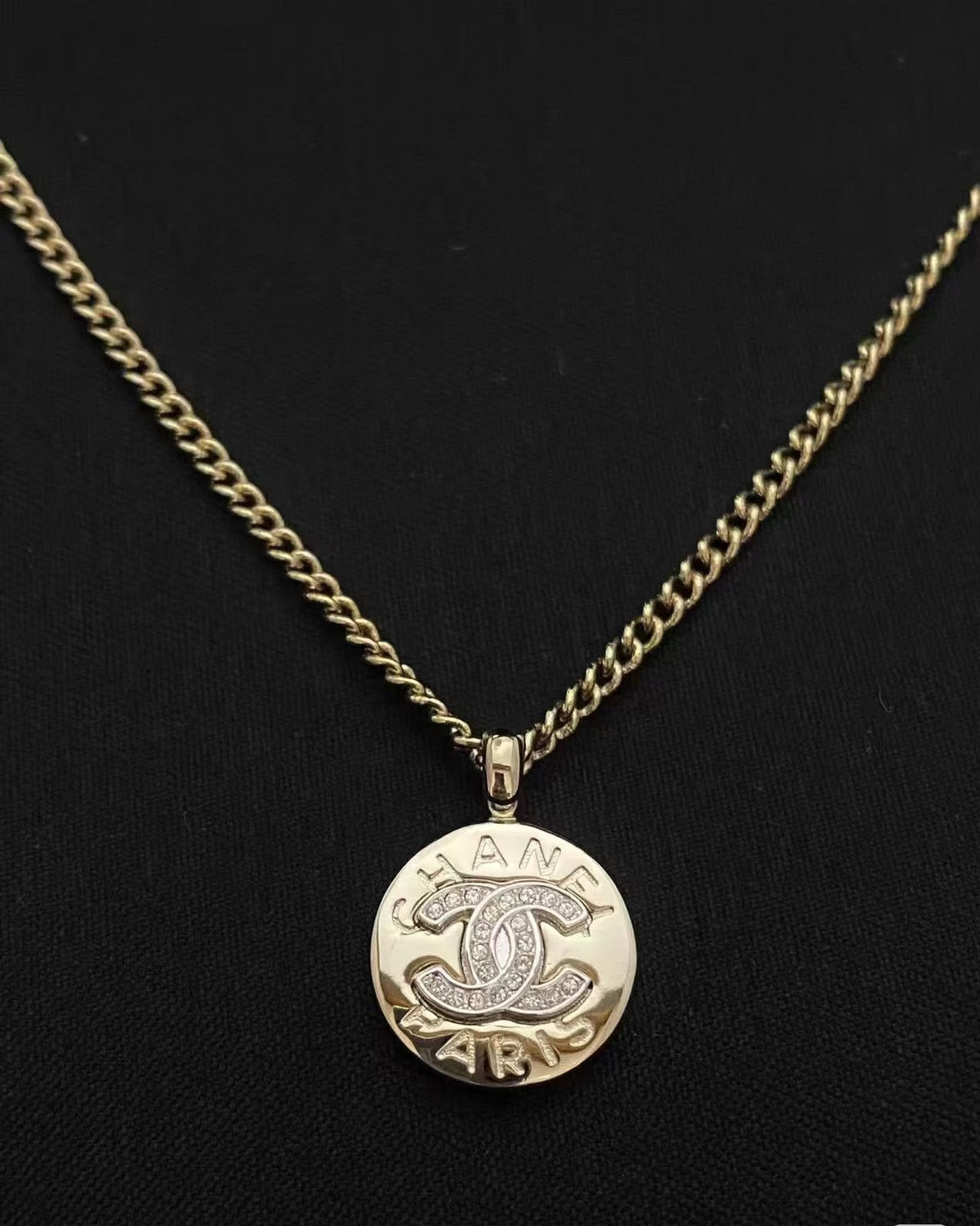 Signature Emblem Pendant Necklace in Gold-Tone – Design 040 side detail