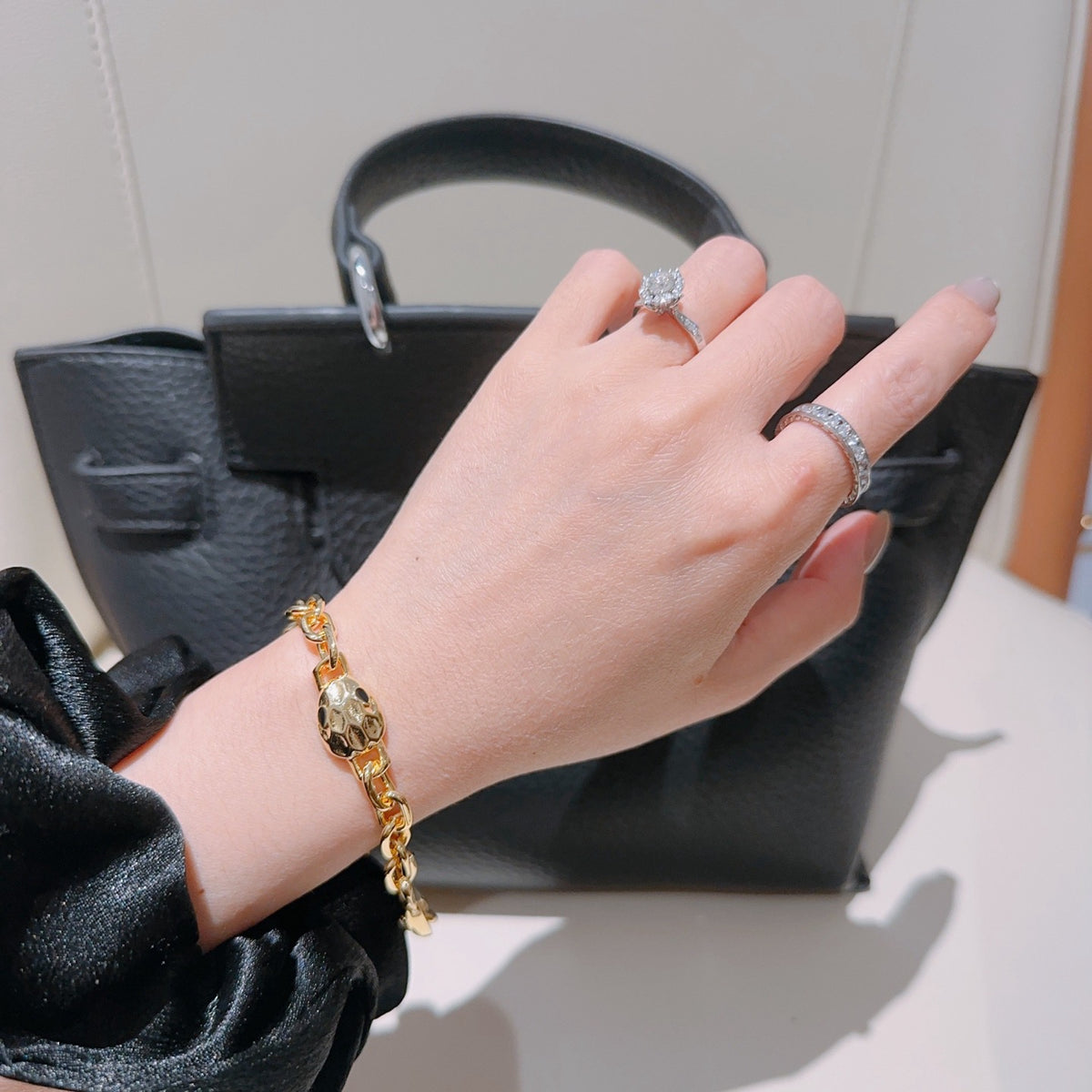 Geometric Emblem Statement Ring in Polished Metal-Tone – Design 129 styled product view