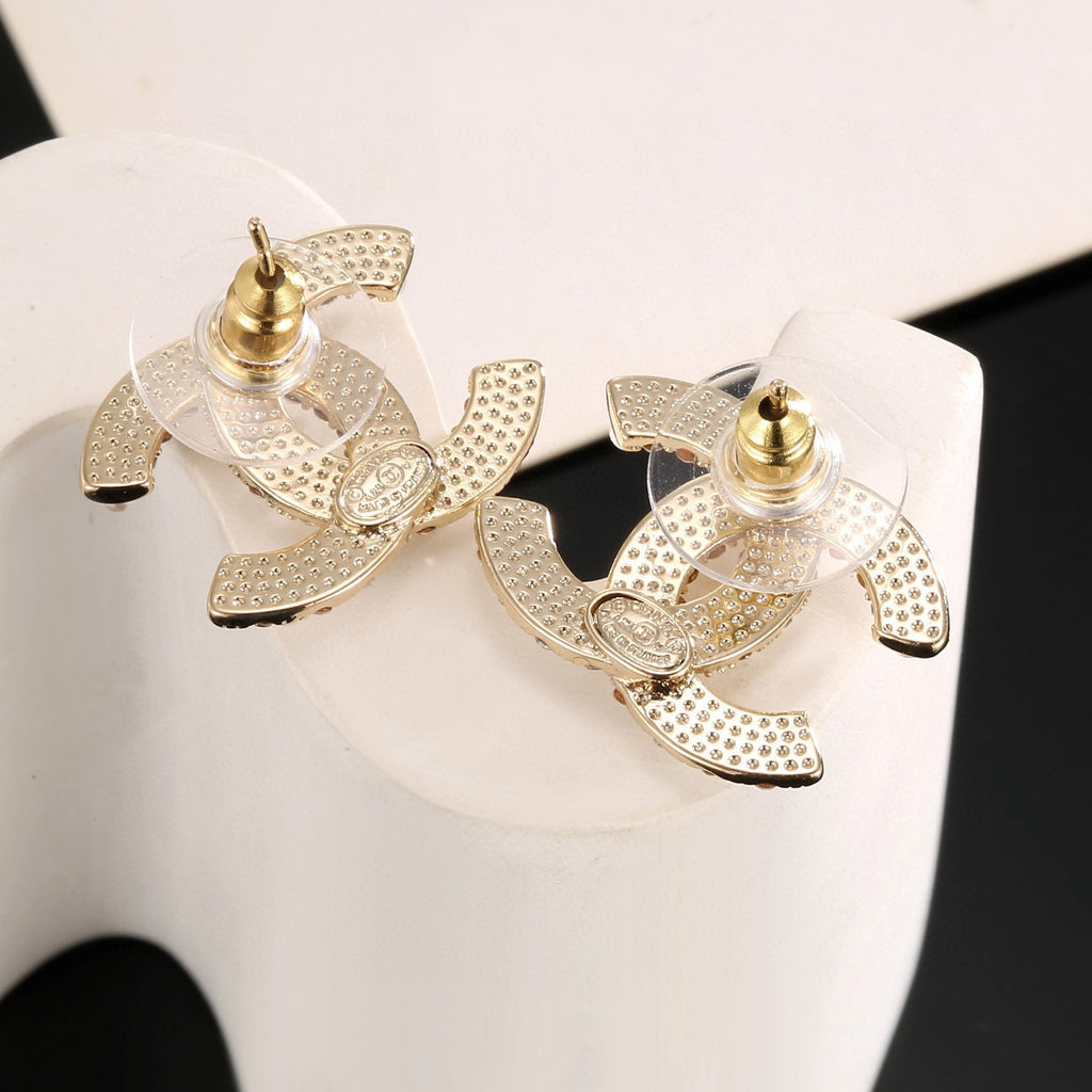 Signature Emblem Stud Earrings in Gold-Tone – Design 049 side detail