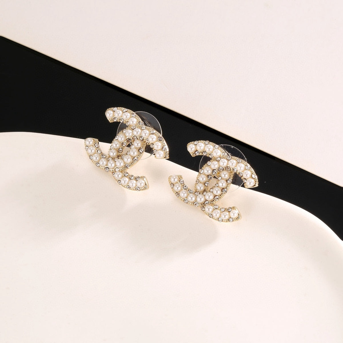 Signature Emblem Stud Earrings in Gold-Tone – Design 049 styled product view