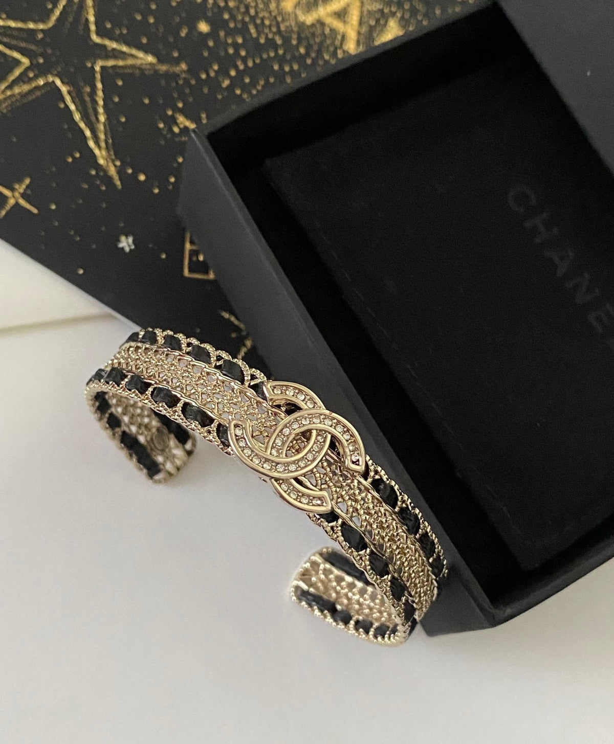 Signature Emblem Bangle in Polished Metal-Tone – Black Detail – Design 008 main product view