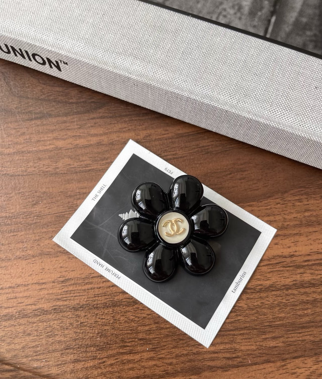 Camellia Brooch in Polished Metal-Tone – Camellia Detail – Design 006 styled product view