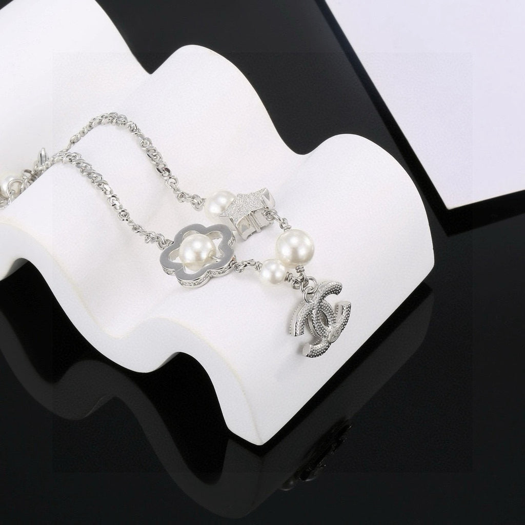 Camellia Bracelet in Polished Metal-Tone – Pearl Detail – Design 004 main product view