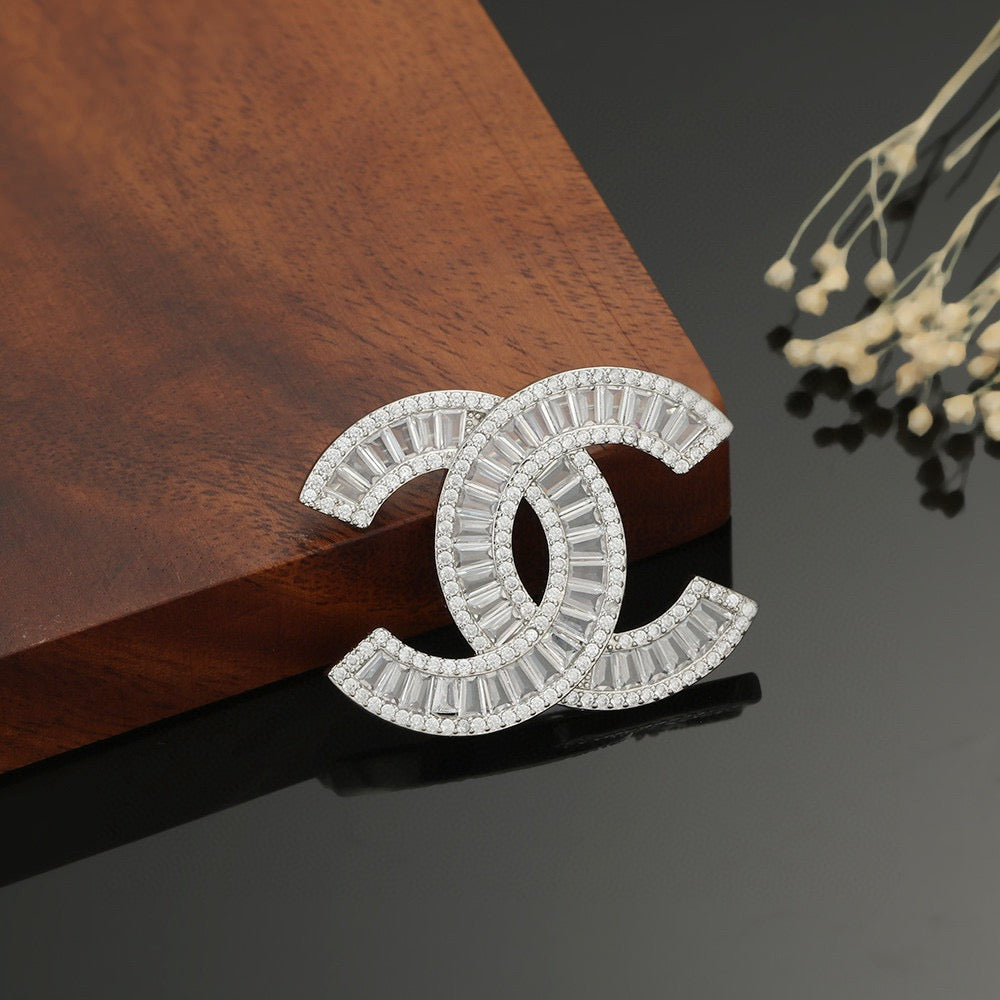 Signature Emblem Brooch in Polished Metal-Tone – Design 040 front product view