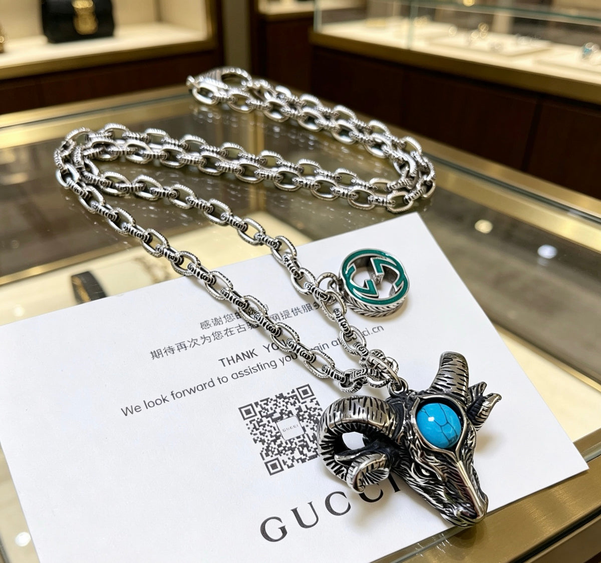 Double-G Emblem Pendant Necklace in Polished Metal-Tone – Design 168 main product view