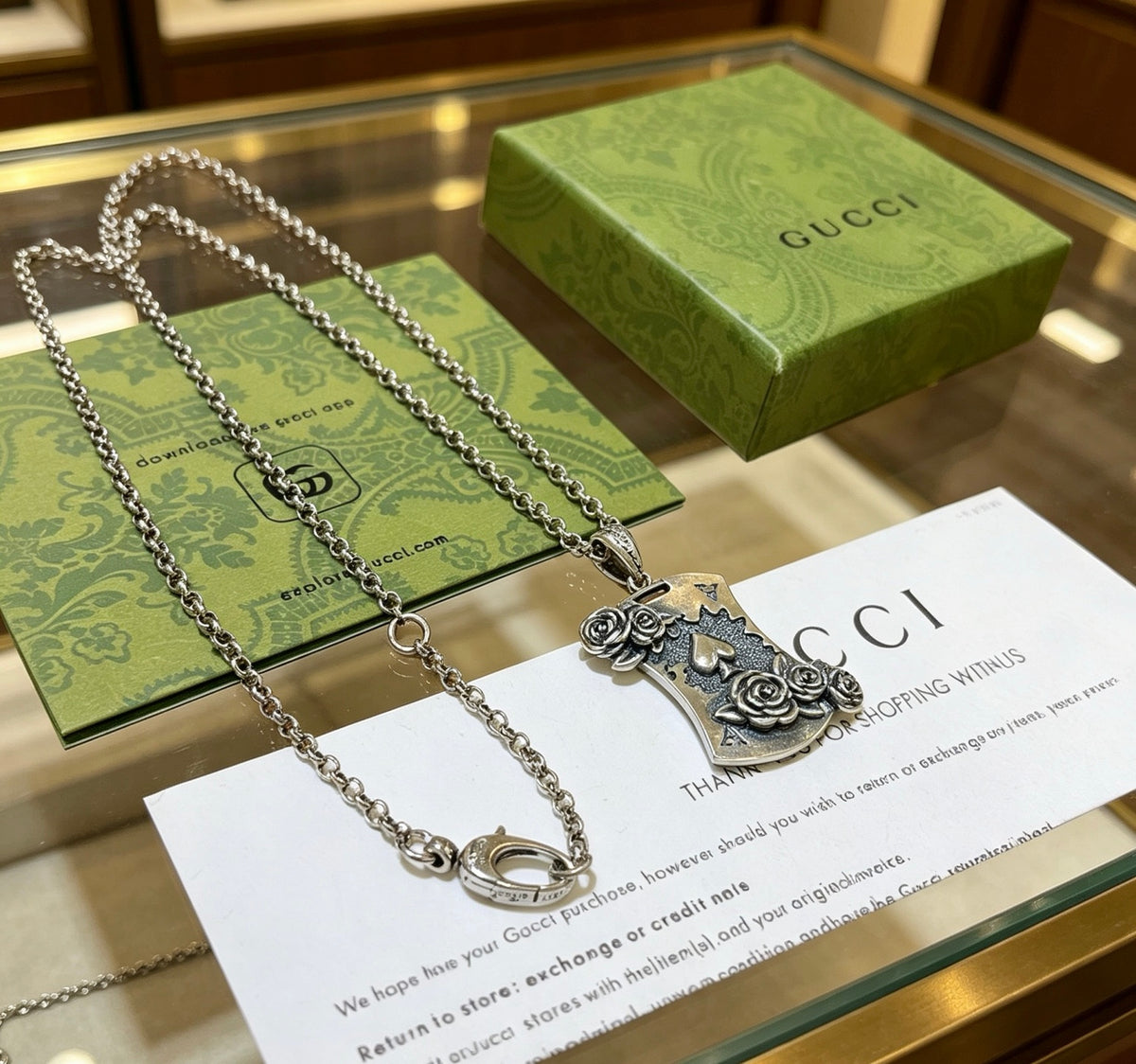 Double-G Emblem Pendant Necklace in Polished Metal-Tone – Vintage Detail – Design 046 main product view