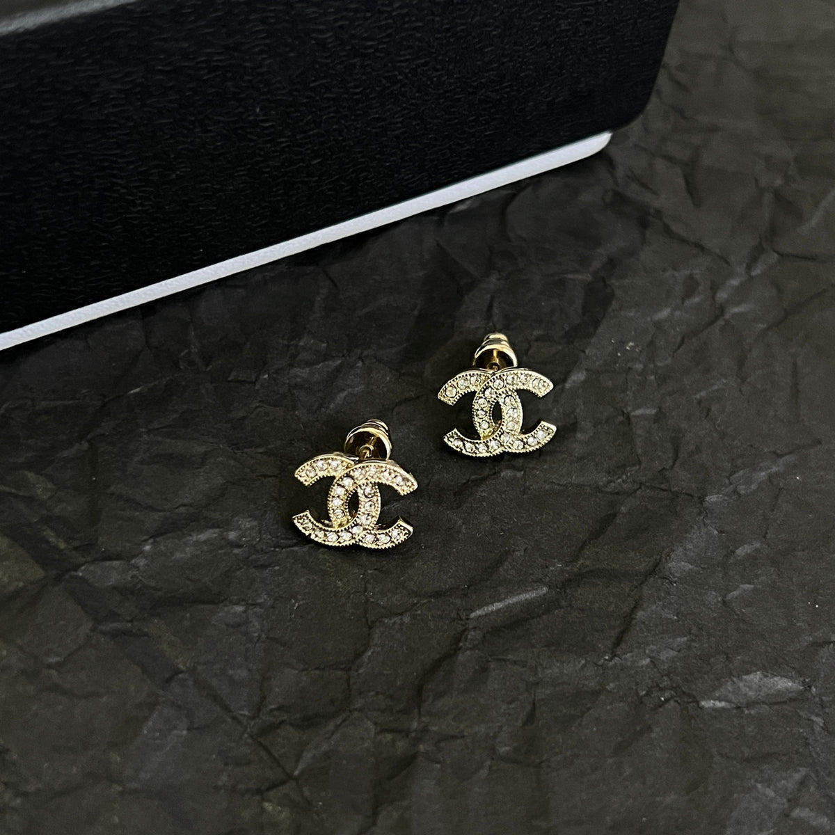 Signature Emblem Stud Earrings in Polished Metal-Tone – Design 124 side detail
